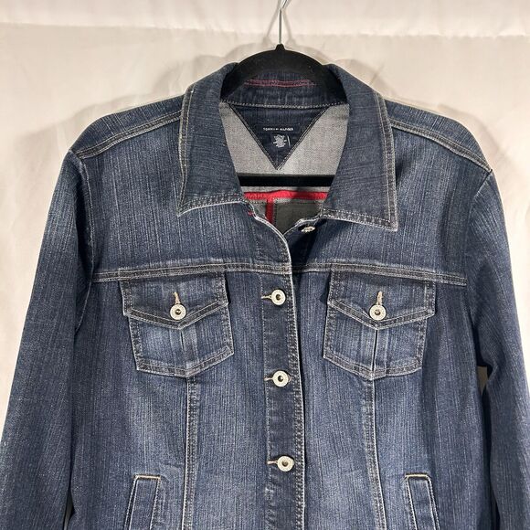 Tommy Hilfiger Jean Jacket Women's XL Dark Wash Denim Button Up Pockets Cotton - Picture 2 of 11